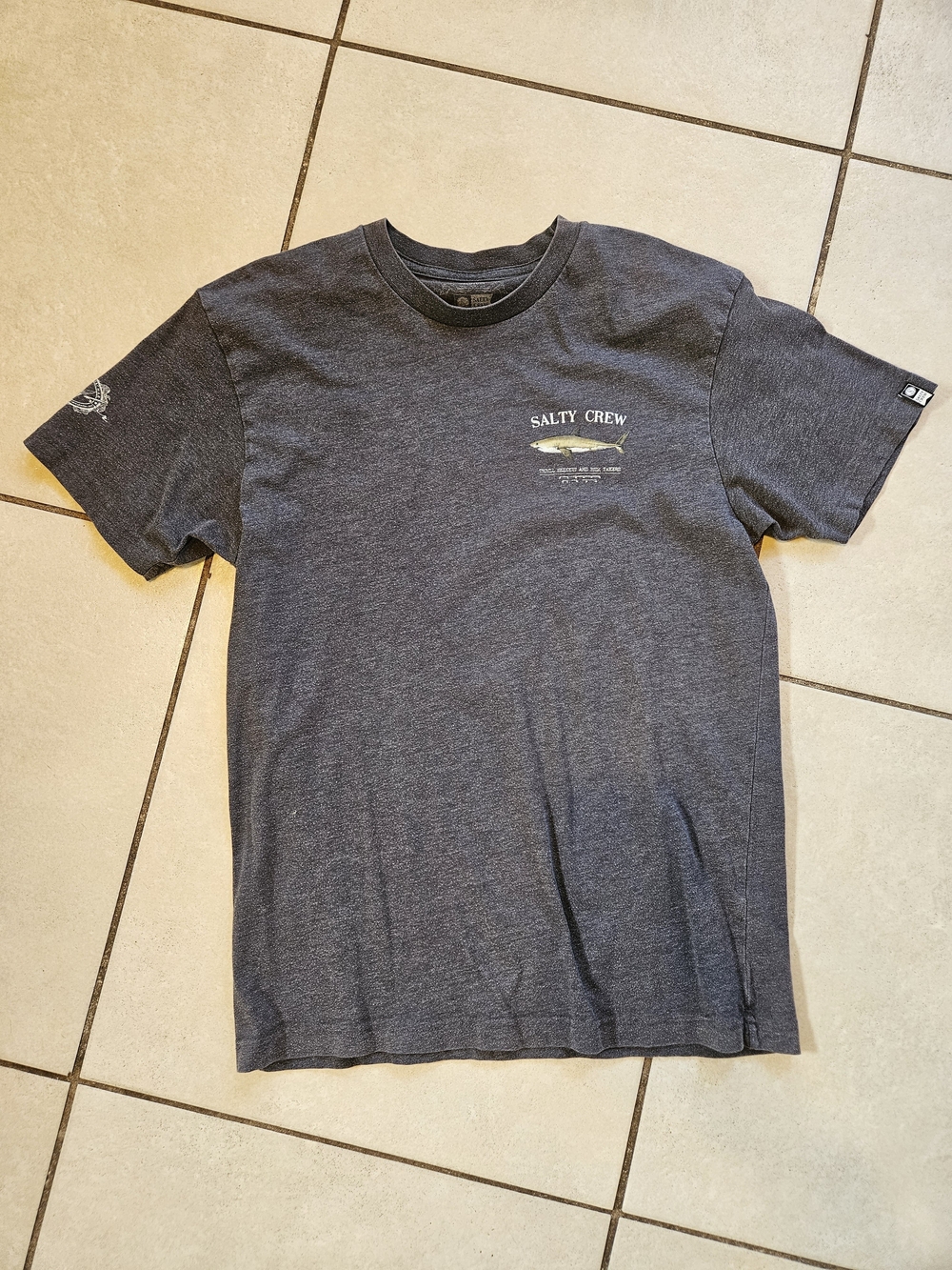 Salty Crew Charcoal Gray Short Sleeve Tee with Subtle Fish Logo